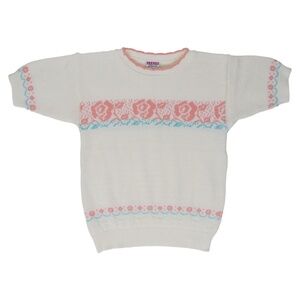 Vintage 80s Garan by Marita Rose Floral Cottagecore Short Sleeve Sweater Shirt